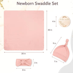 Tanofar 4-pack newborn swaddle kit including blanket hat bow and card