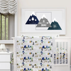 TANOFAR 4-piece crib bedding in grey mountain creates a cozy nursery atmosphere.