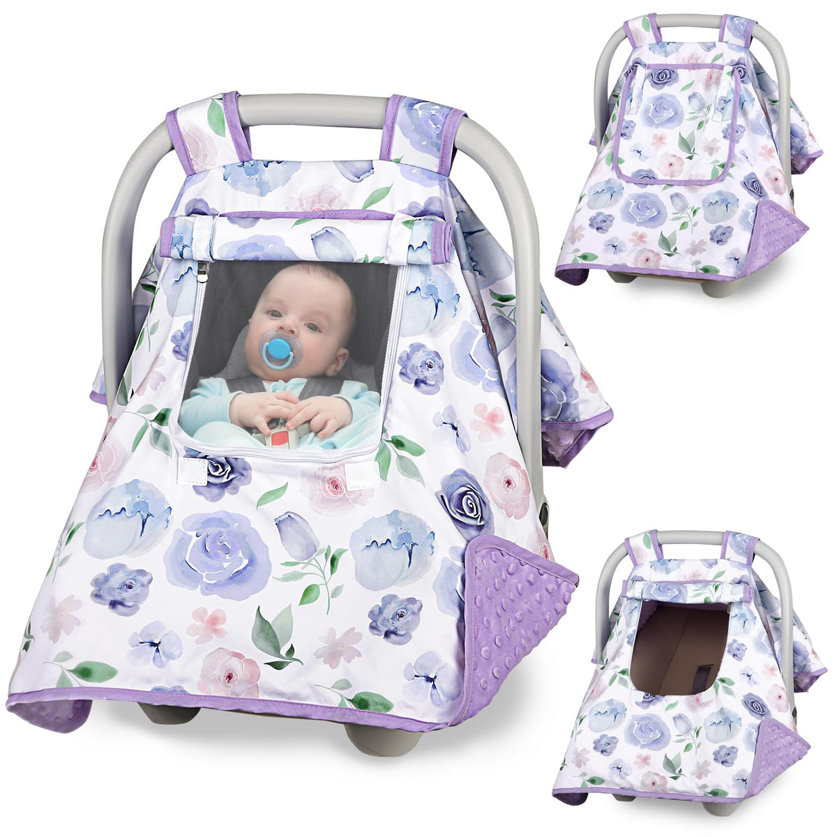 TANOFAR baby carseat cover in purple keeps baby warm with cozy plush fabric