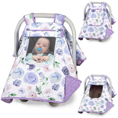TANOFAR baby carseat cover in purple keeps baby warm with cozy plush fabric