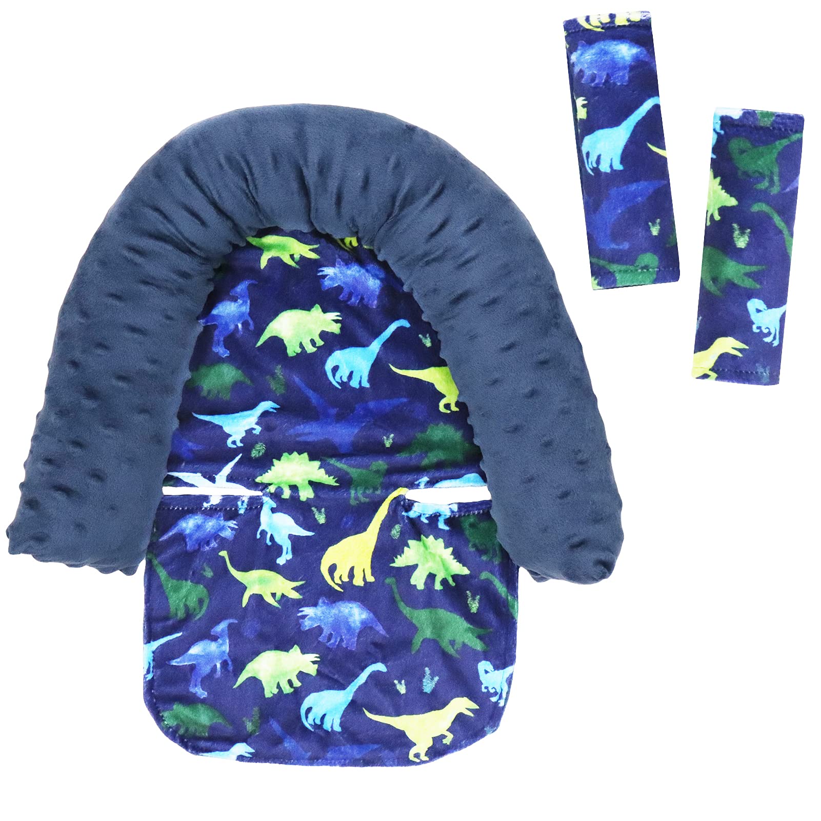 Tanofar Baby Carseat Headrest with Dinosaur Minky for gentle neck support
