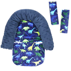 Tanofar Baby Carseat Headrest with Dinosaur Minky for gentle neck support