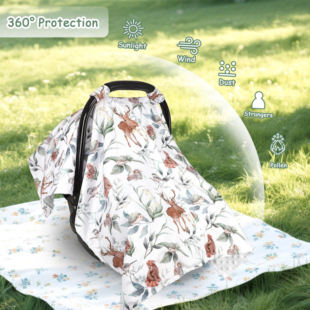 TANOFAR car seat cover with peekaboo opening keeps baby shaded while easy monitoring.