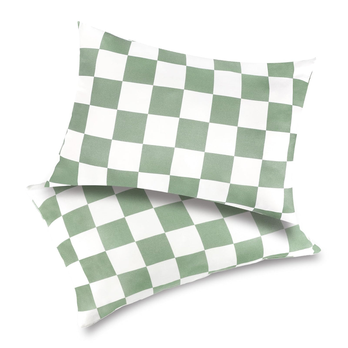 TANOFAR checkerboard green pillowcase, front view shows soft fabric for gentle toddler sleep.