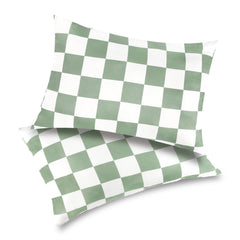 TANOFAR checkerboard green pillowcase, front view shows soft fabric for gentle toddler sleep.