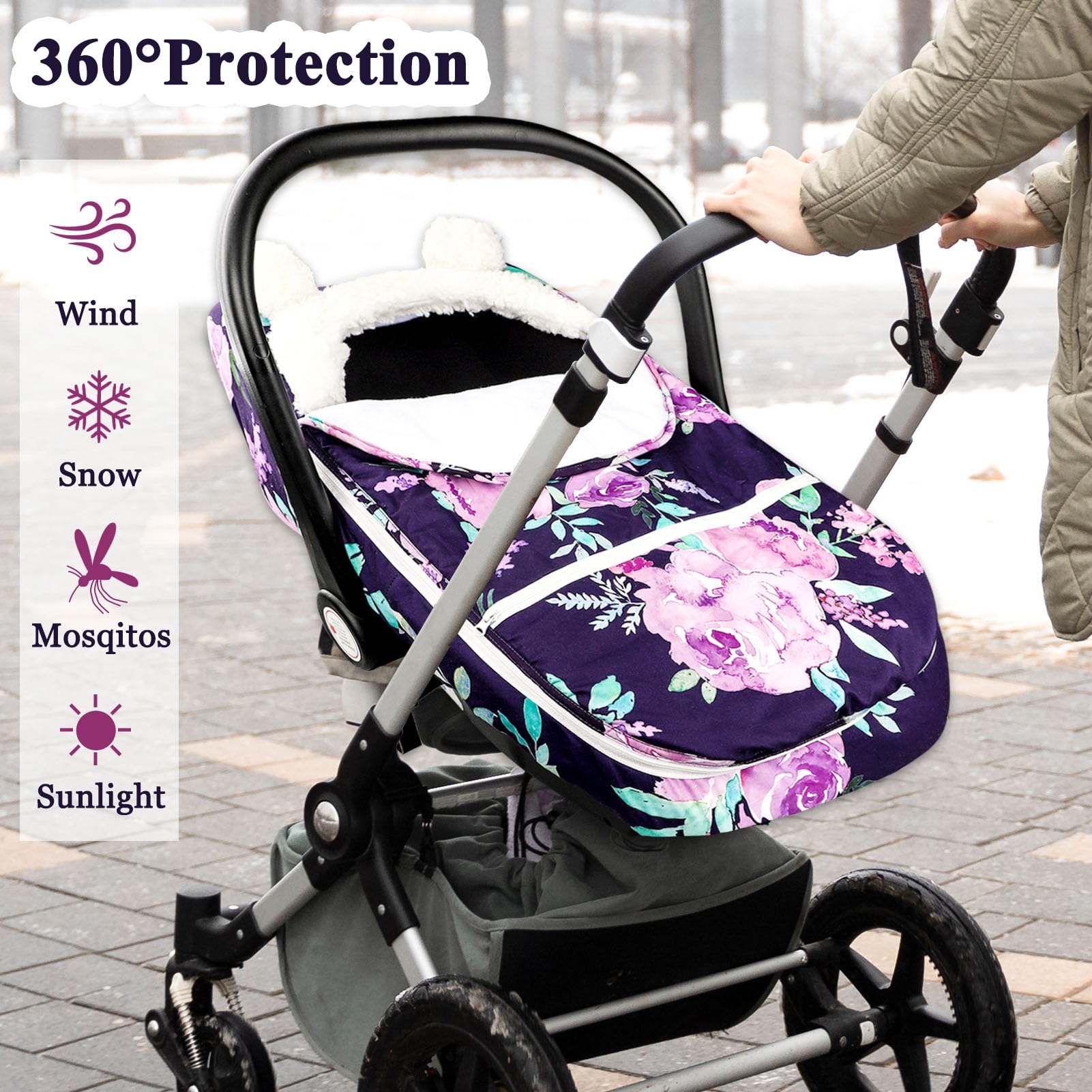 TANOFAR ease of use purple carseat cover elastic edge closeup shows quick installation