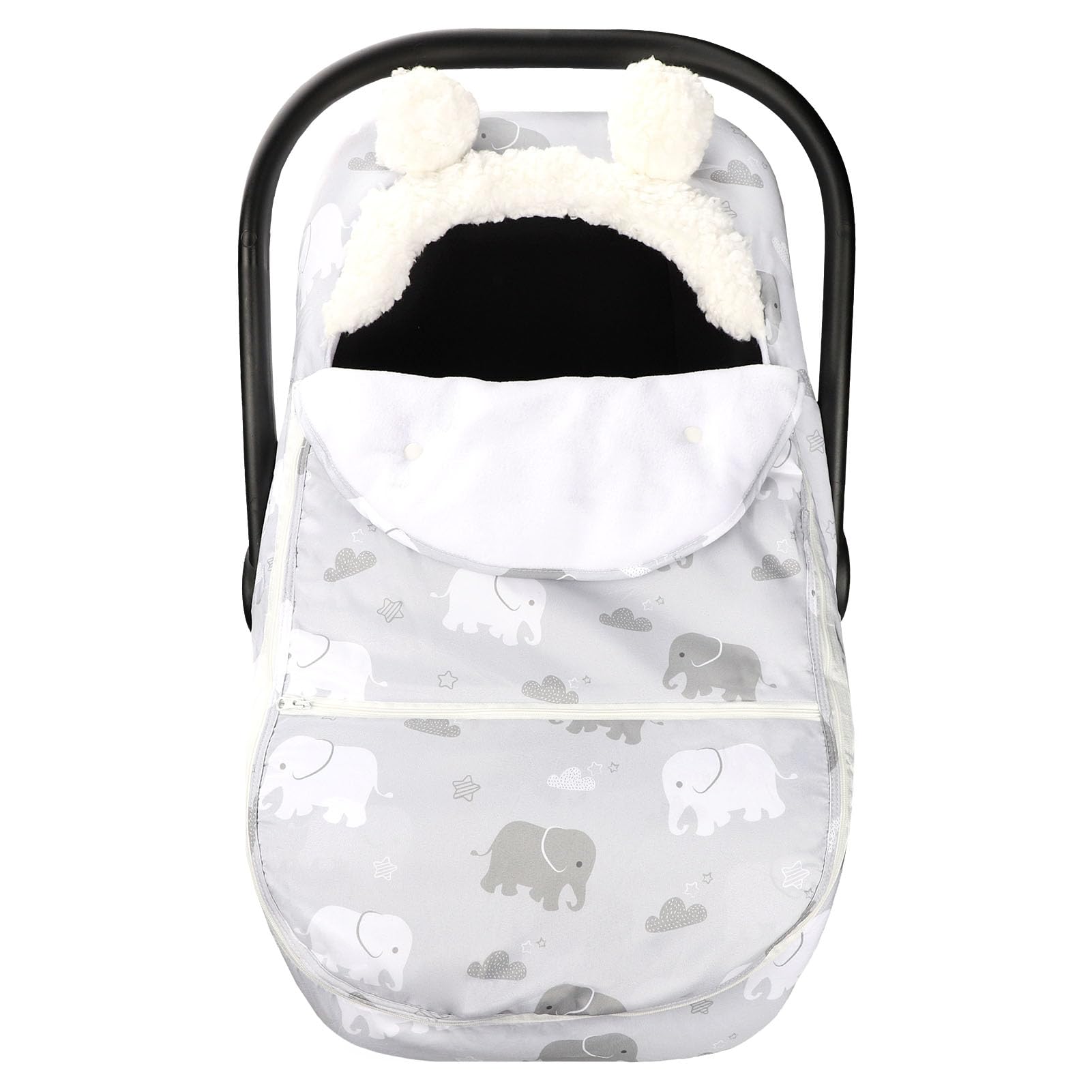Tanofar elephant carseat cover keeps baby warm during winter walks