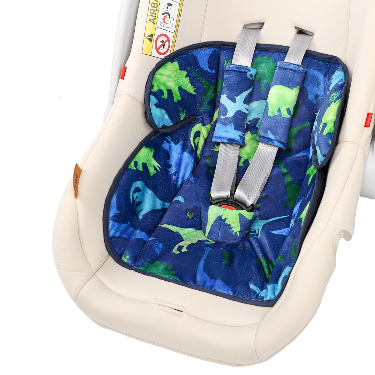 TANOFAR infant car seat protector in blue dinosaur design keeps seats clean during potty training