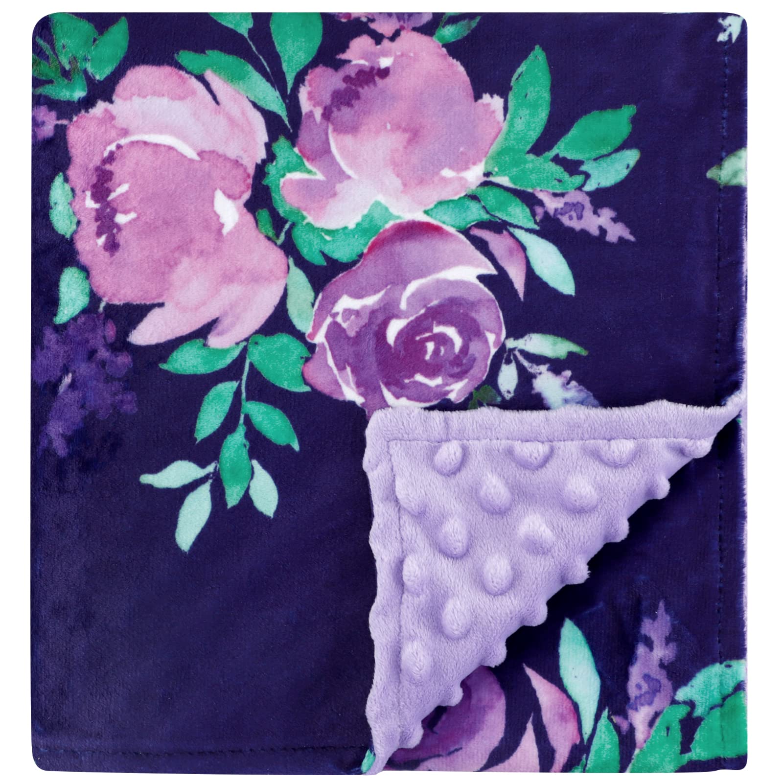 TANOFAR Minky Baby Blanket purple floral with dotted back for soothing sleep