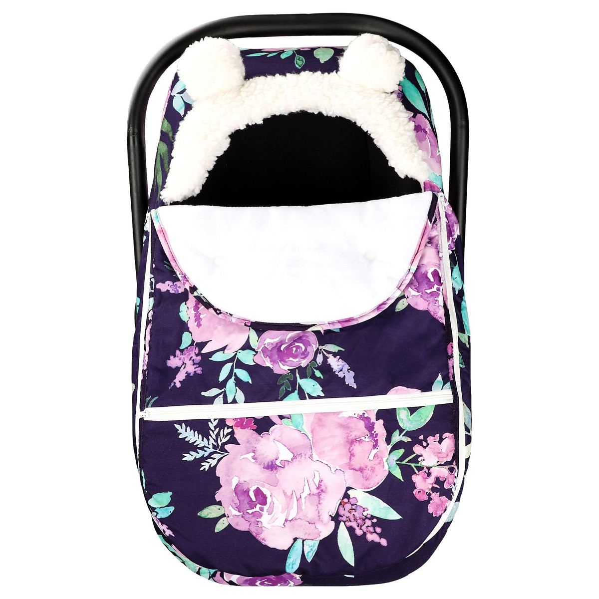 TANOFAR winter carseat cover purple cozy closeup highlighting plush warmth for cold days
