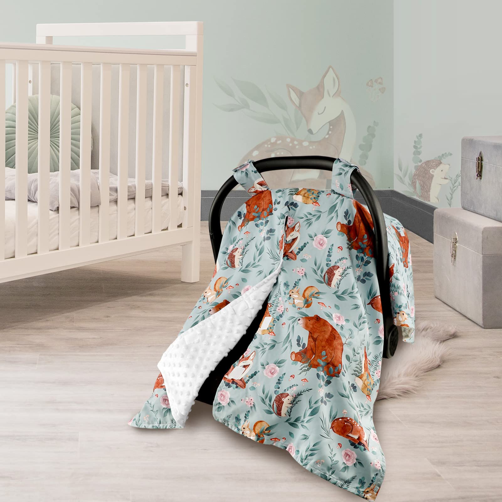 TANOFAR woodland pattern infant cover complements any stroller or seat.