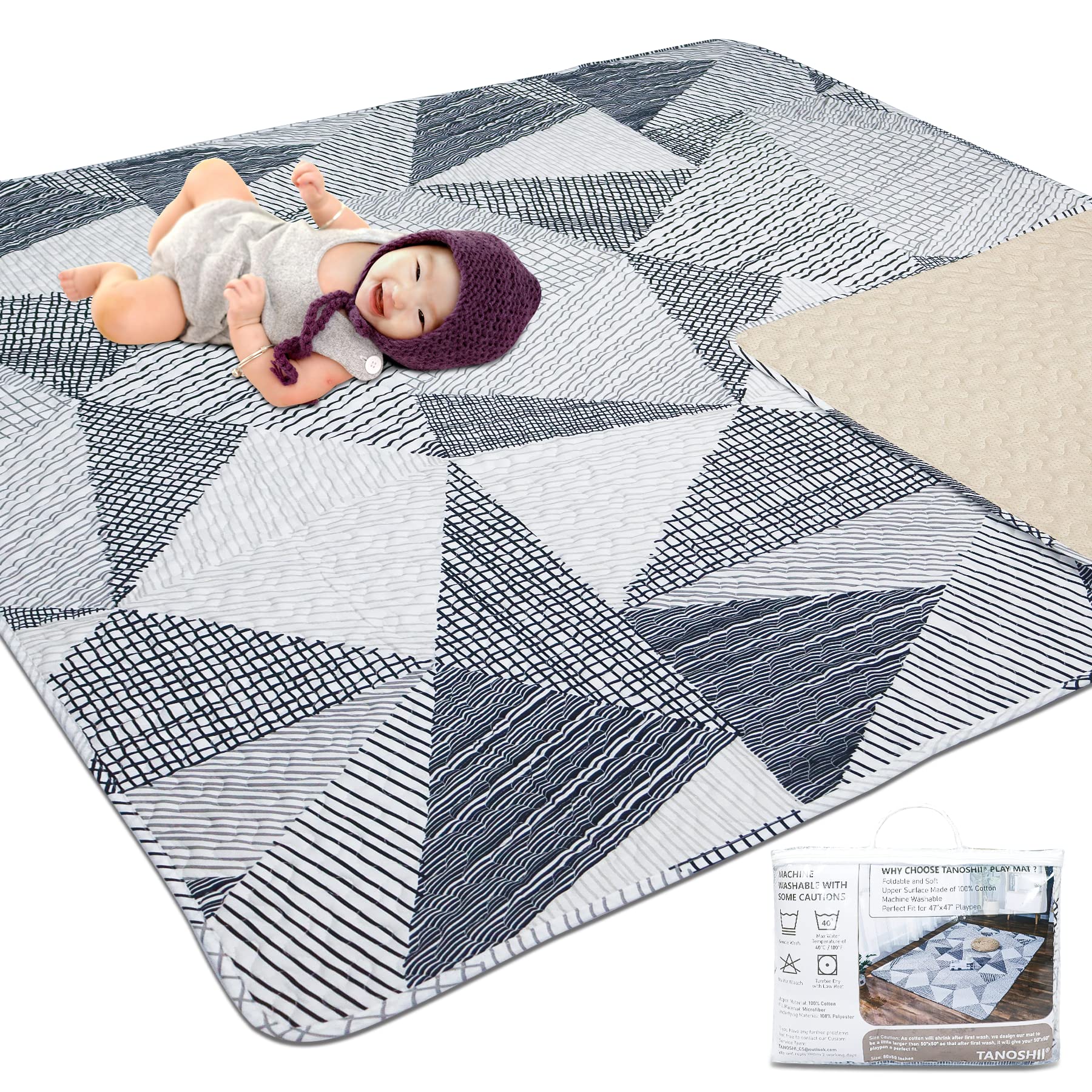 TANOSHII baby play mat folds compactly for easy transport and storage