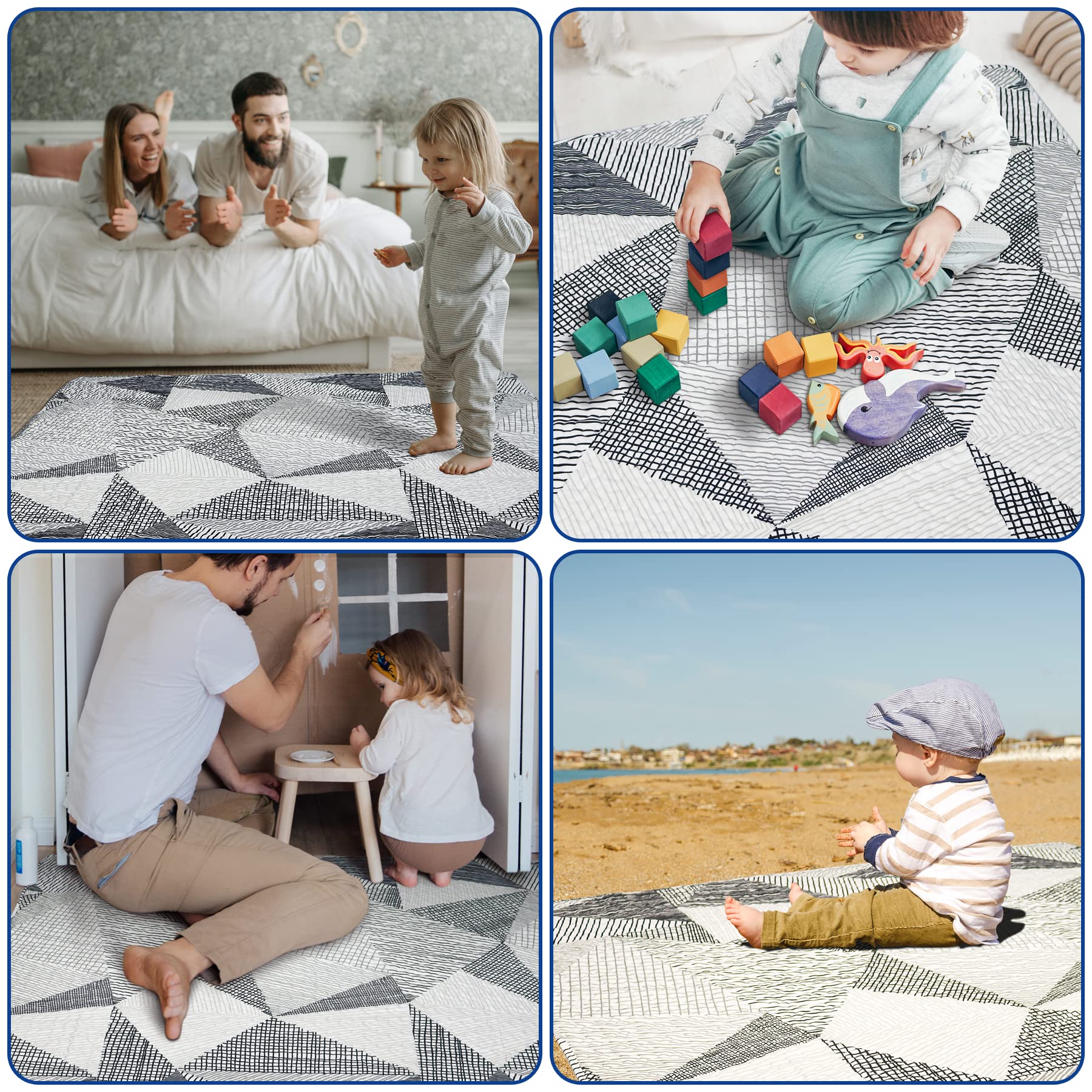 TANOSHII Baby Play Mat machine-washable fabric ensures easy cleaning after messes.