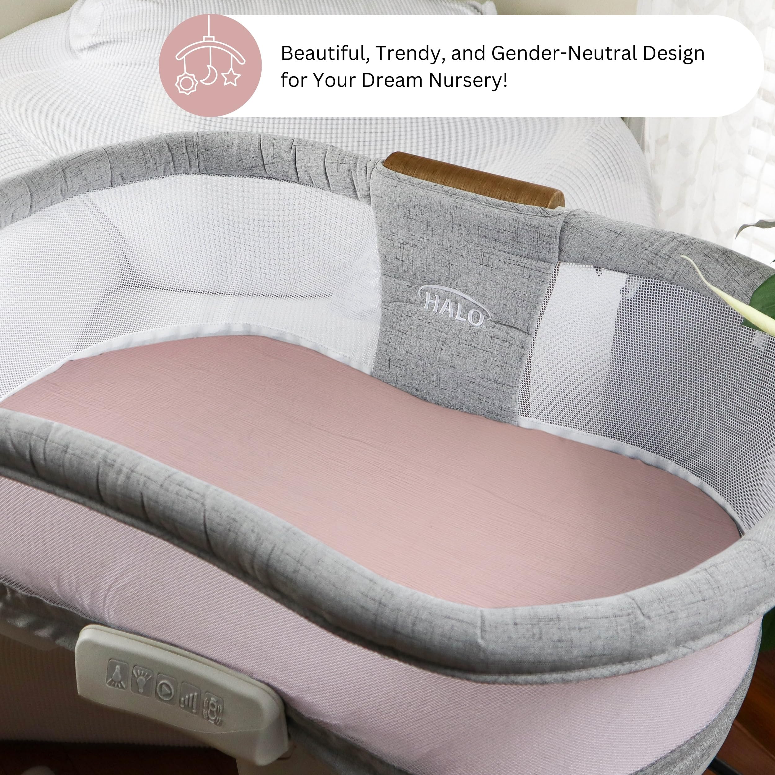 360-degree elastic edge ensures snug fit on various bassinet shapes.