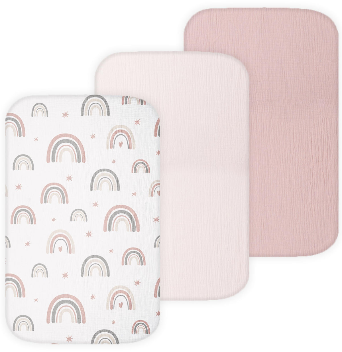 Tansy Panda bassinet sheets in soft pink offer cozy newborn sleep.