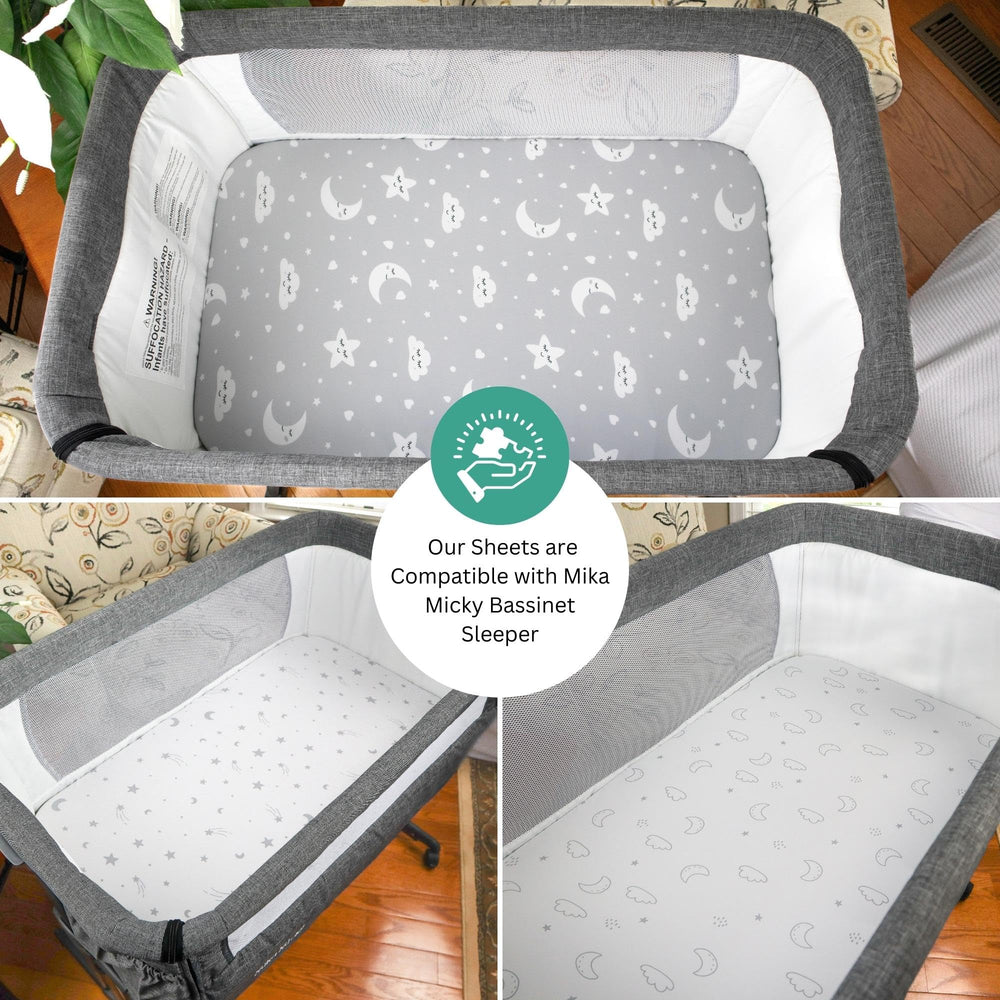 Elastic edge keeps sheets smooth and wrinkle-free on bassinet rails.