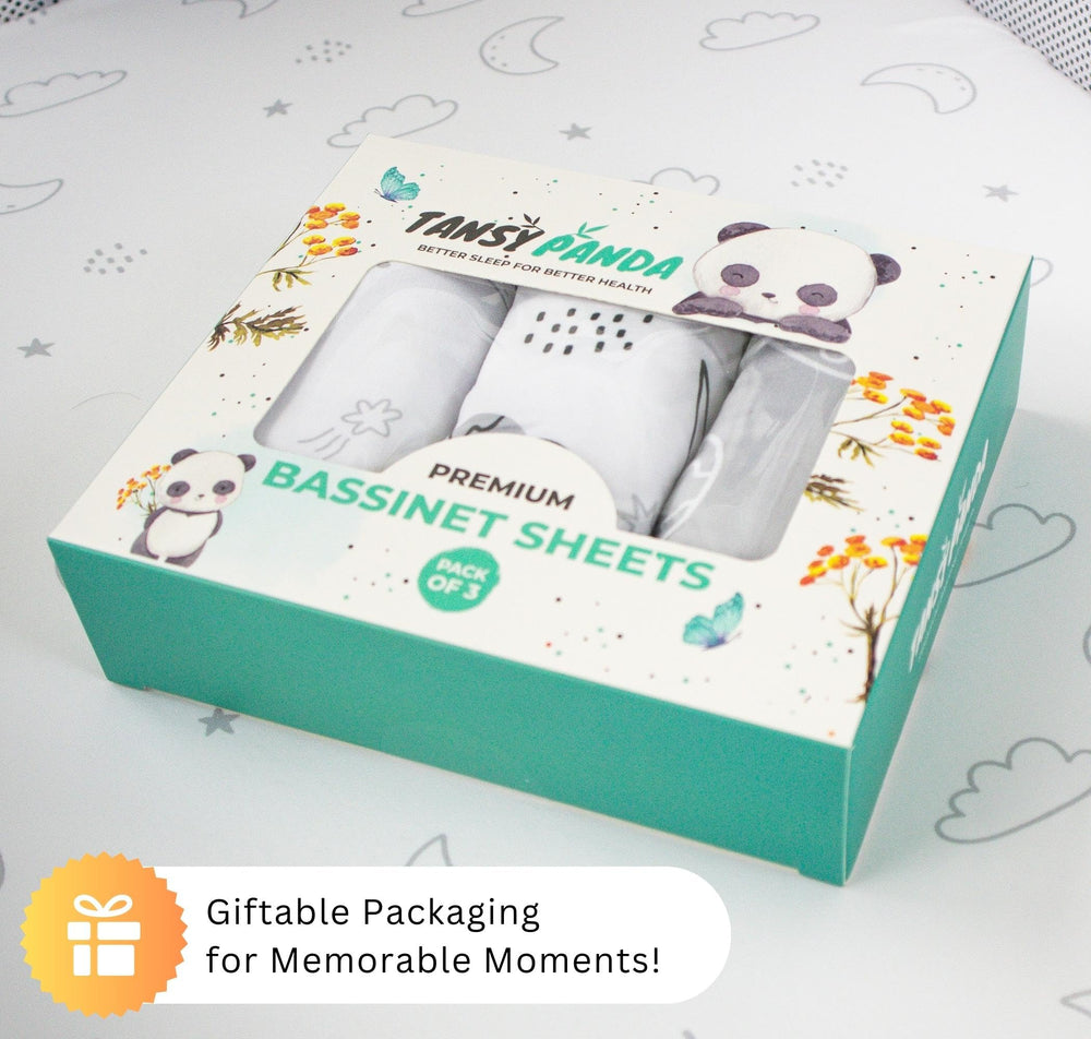 Tansy Panda giftable-bassinet-sheets make a thoughtful registry addition for new families.