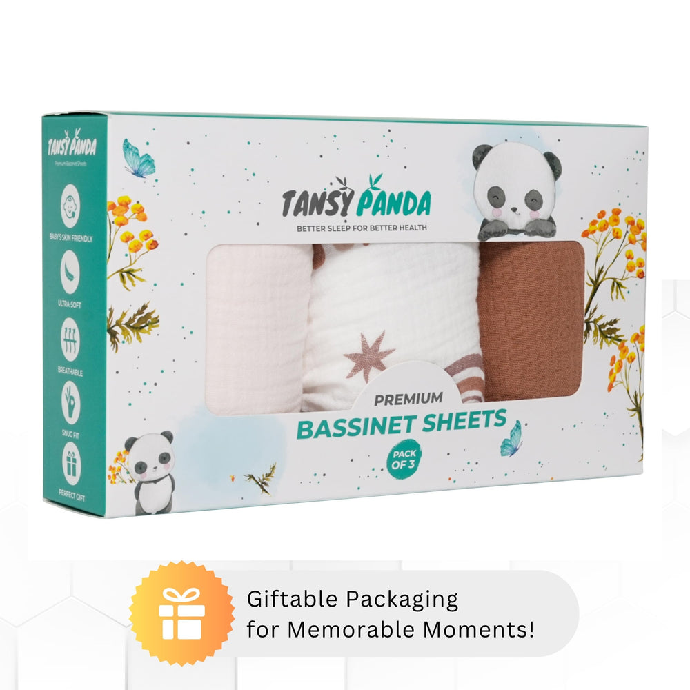 Modern brown Tansy Panda nursery design adds subtle style.