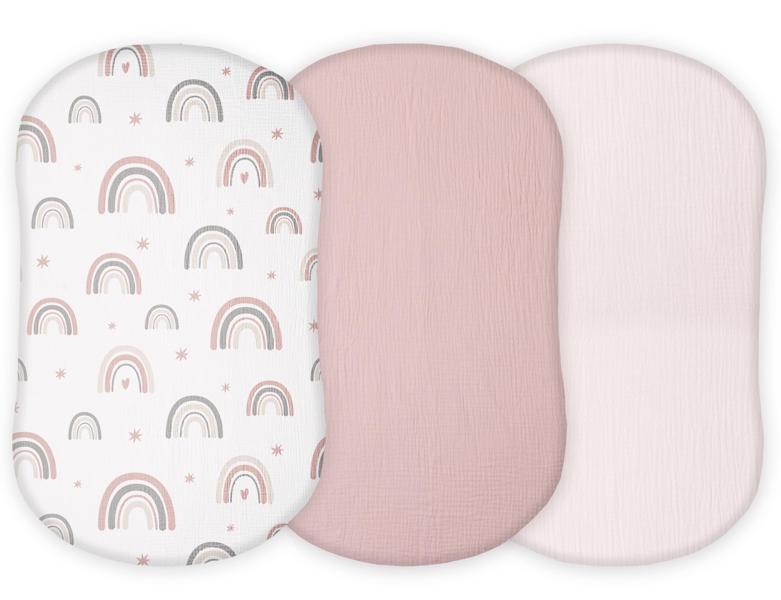 Tansy Panda muslin bassinet sheets 3-pack with secure Halo fit.