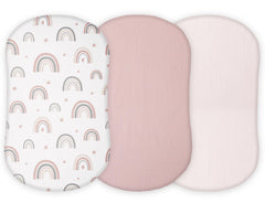 Tansy Panda muslin bassinet sheets 3-pack with secure Halo fit.