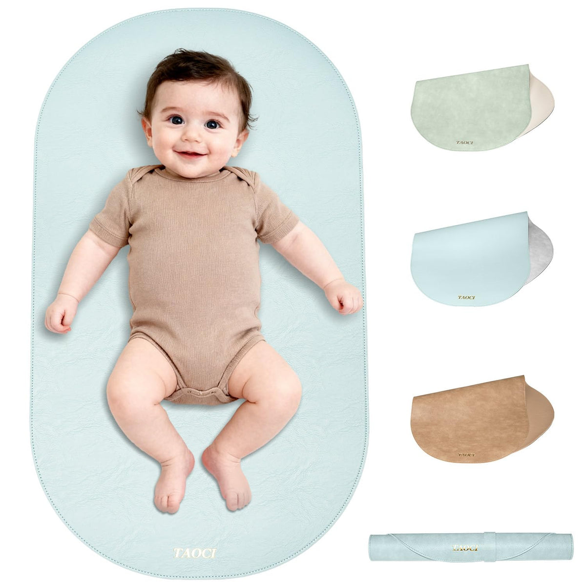 TAOCI baby changing pad rolled for easy travel and storage.
