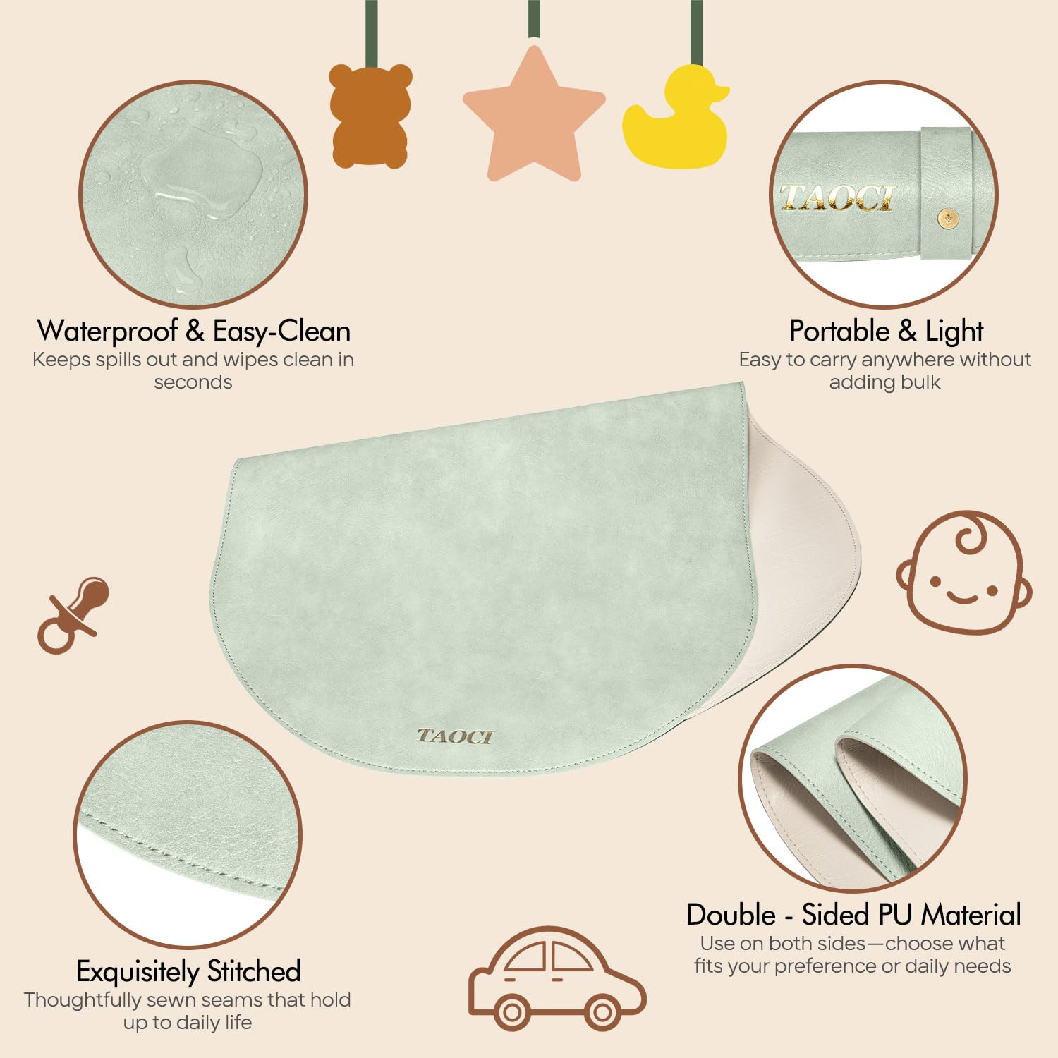 TAOCI travel-friendly changing pad folds compactly for bags and car trips