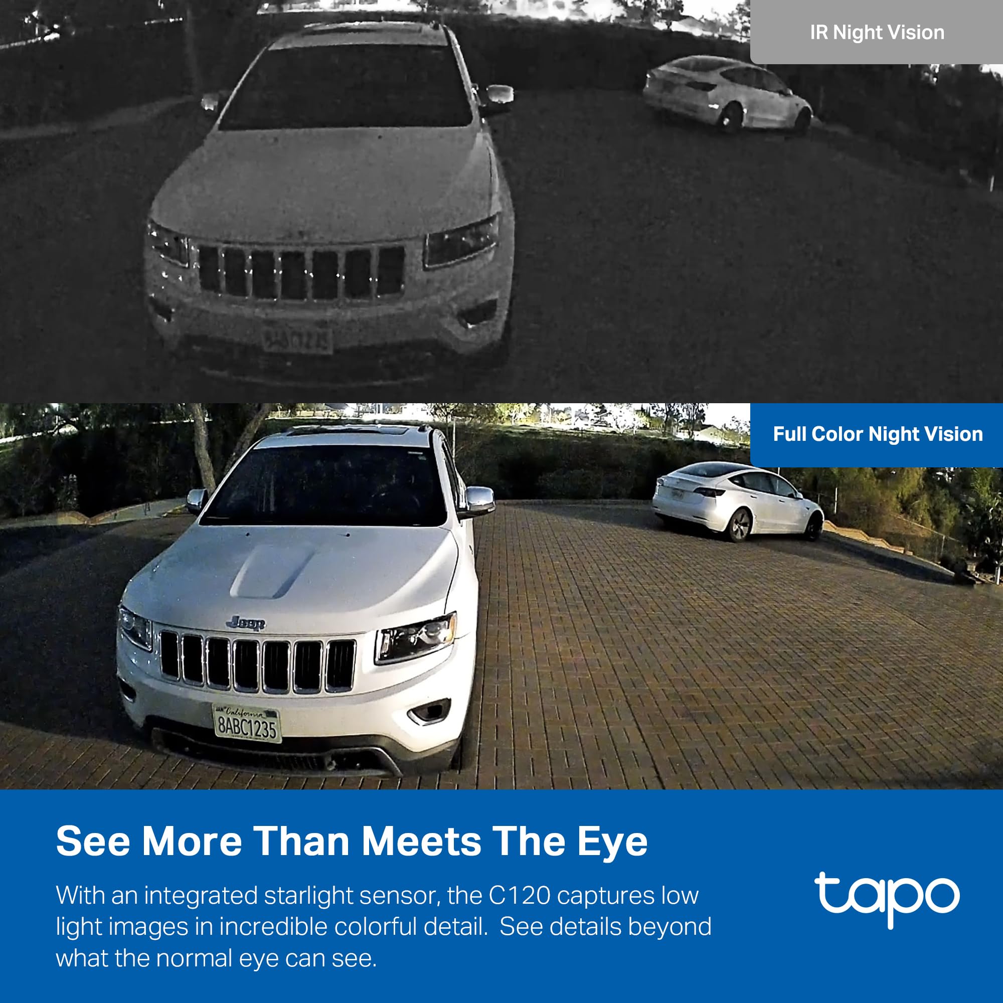 Tapo C120 color night vision delivers bright scenes after dark.