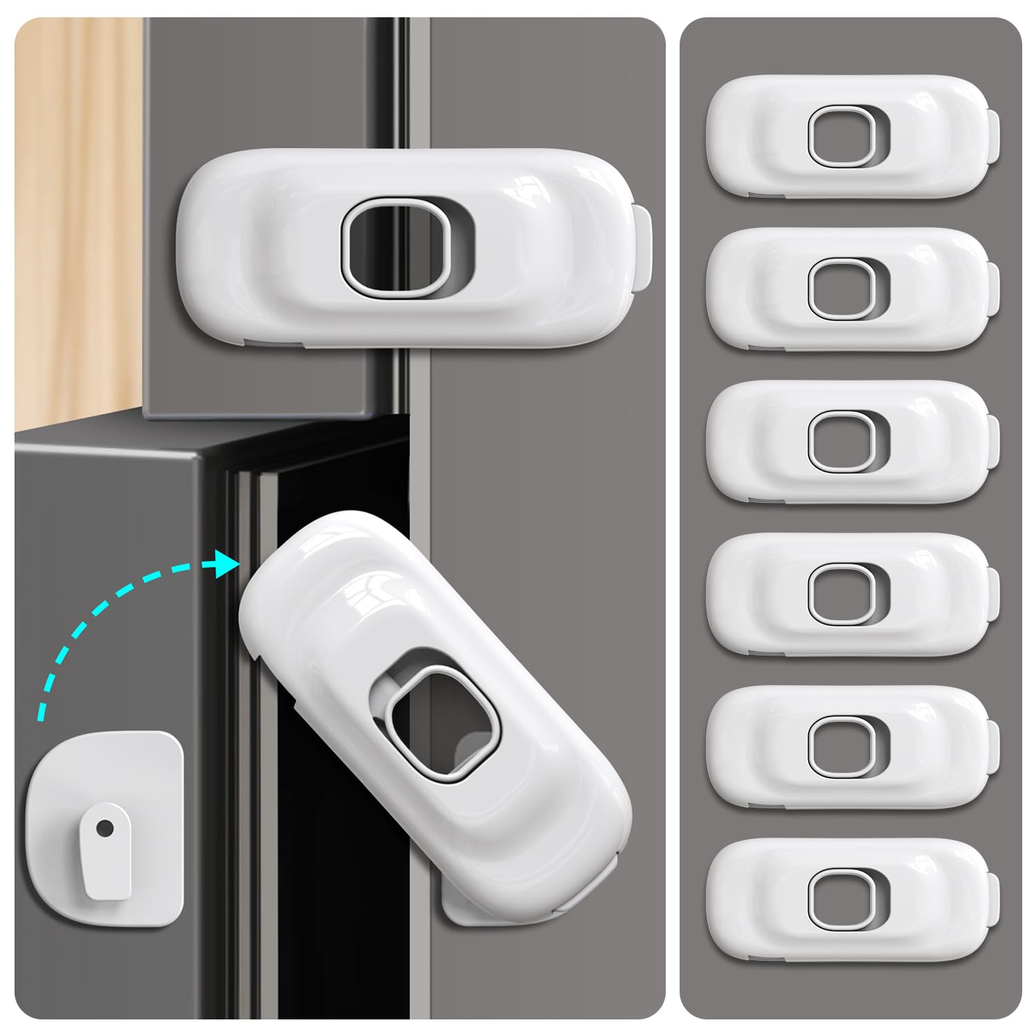 TapyTry cabinet fridge locks six-pack white for child safety