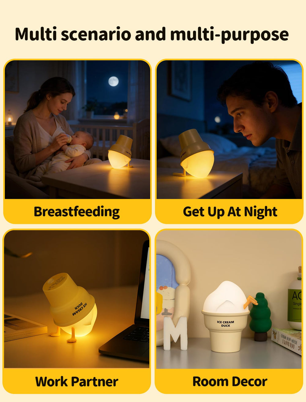 Tarinks Ice Cream Duck Night Light compact and portable for travel or camping.