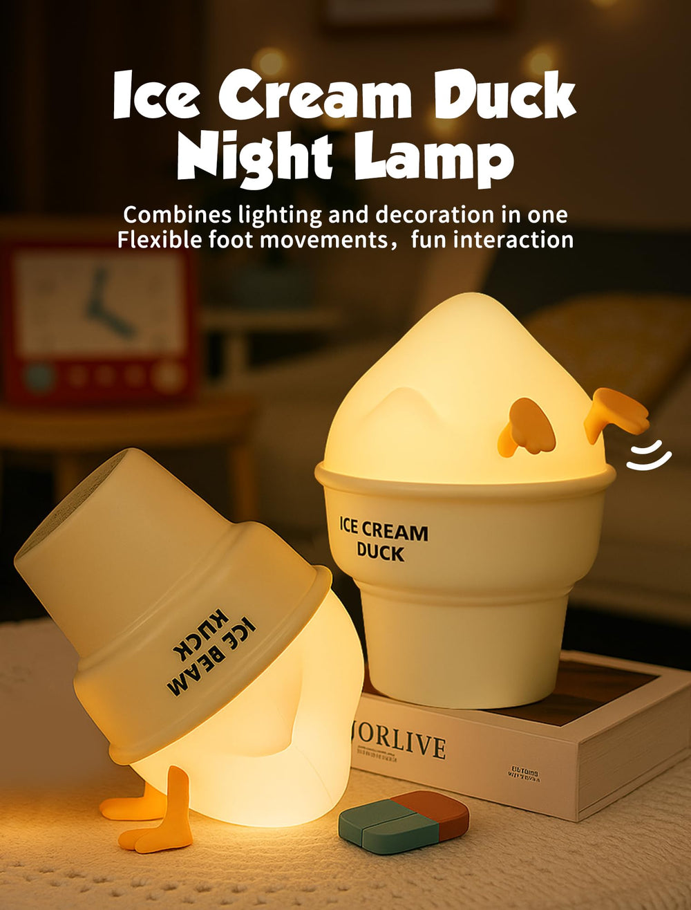 Tarinks Ice Cream Duck Night Light emitting warm glow for relaxing evenings.