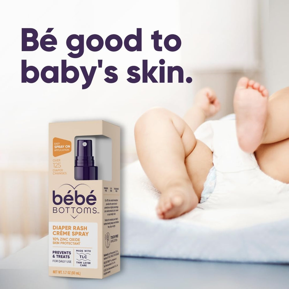 TARO Bebe Bottoms spray mist application demonstrates touch-free convenience for busy parents.