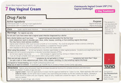 TARO Clotrimazole 2% 7-day vaginal cream tube shown for discreet home use.