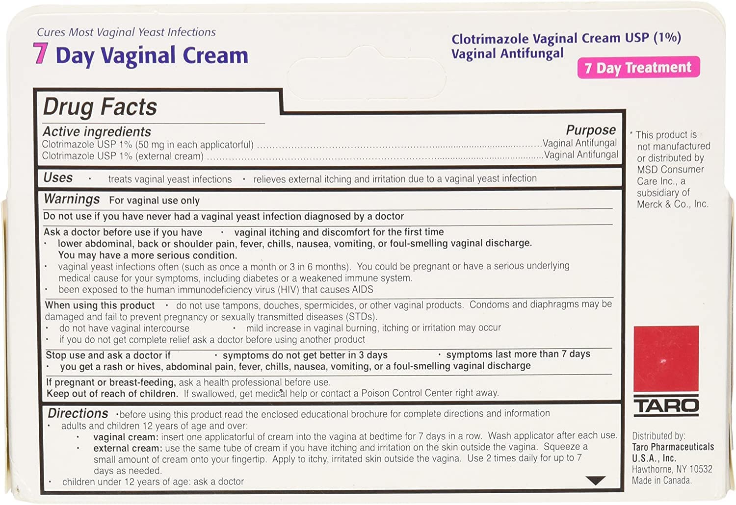 TARO Clotrimazole 1% applicators pack for clean, ready-to-use vaginal applications.