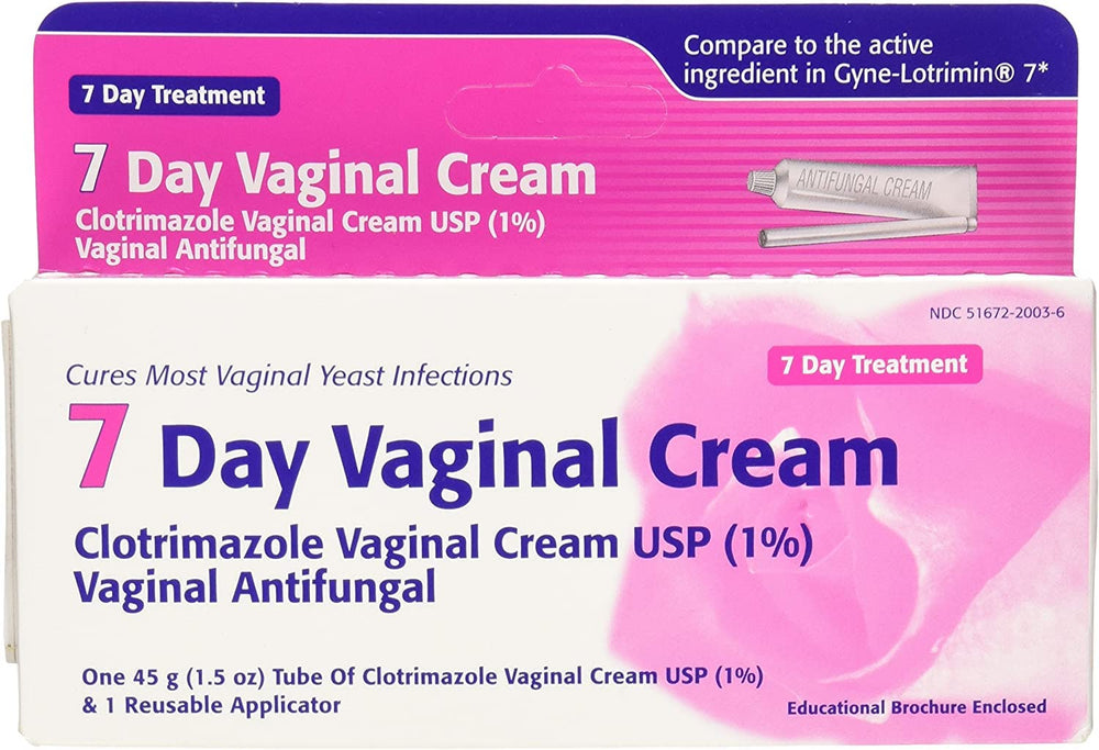TARO Clotrimazole 1% vaginal cream tube for seven-day regimen and smooth dispensing.