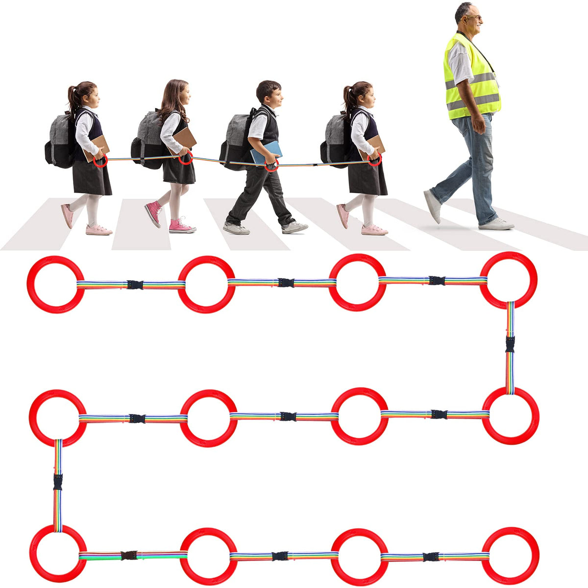 Tatuo Toddlers Walking Rope set in red helps maintain orderly lines.