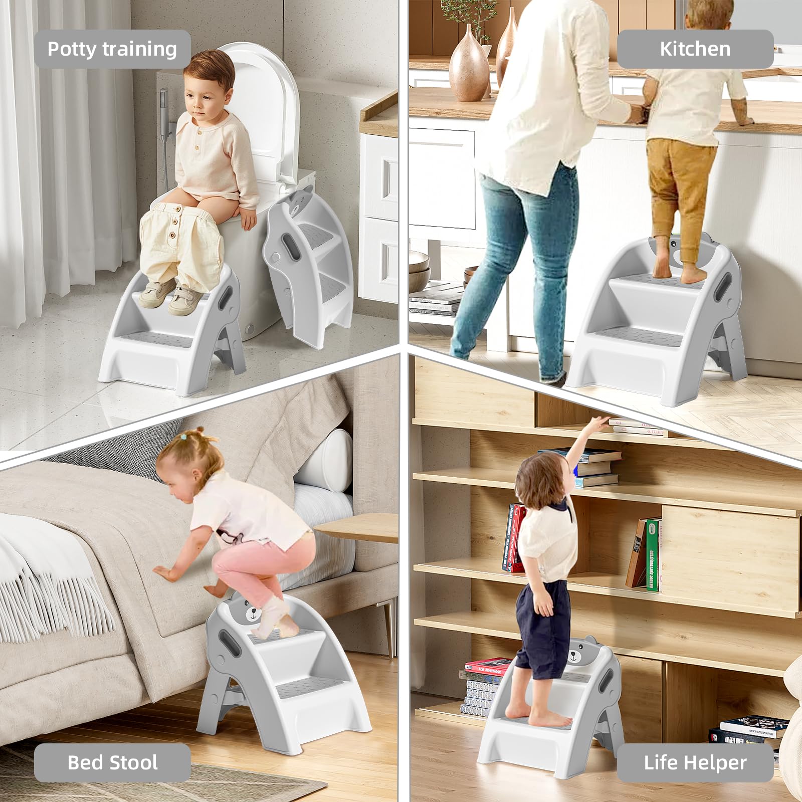 Tavlshero anti-slip A-frame stool provides stable support for potty training.