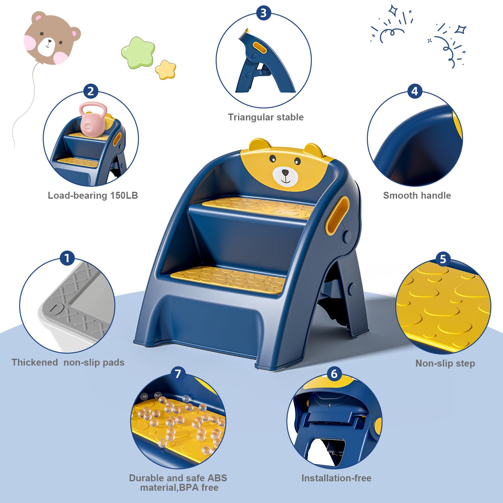 Tavlshero anti-slip steps on an A-frame design provide secure footing for toddlers.