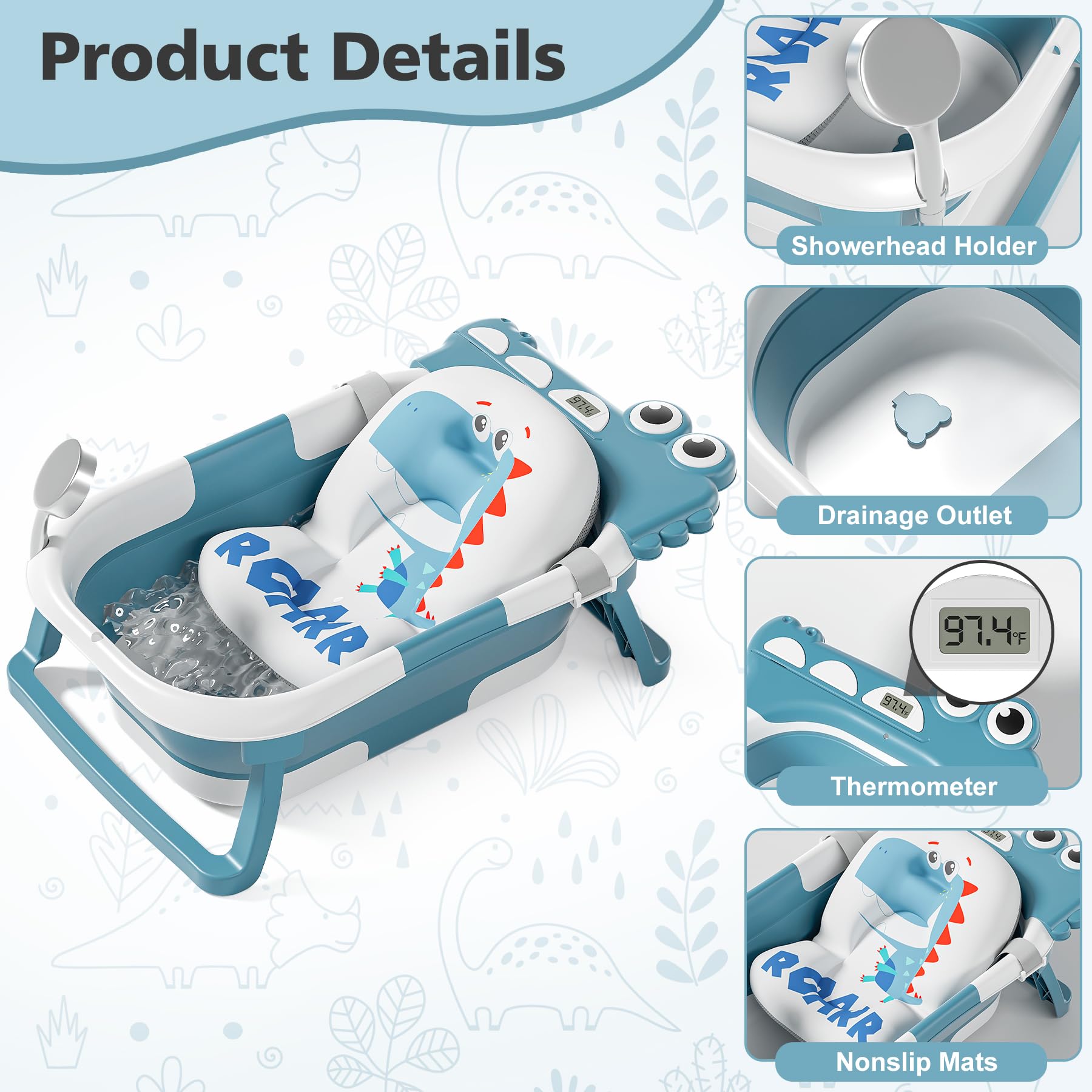 Tavlshero baby bath with real-time temperature monitor for safe bath temps