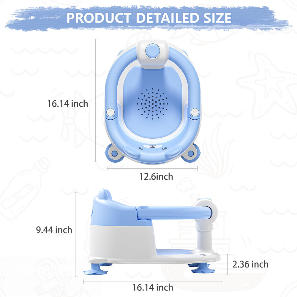 Tavlshero blue bath chair compatible with most bathtubs.