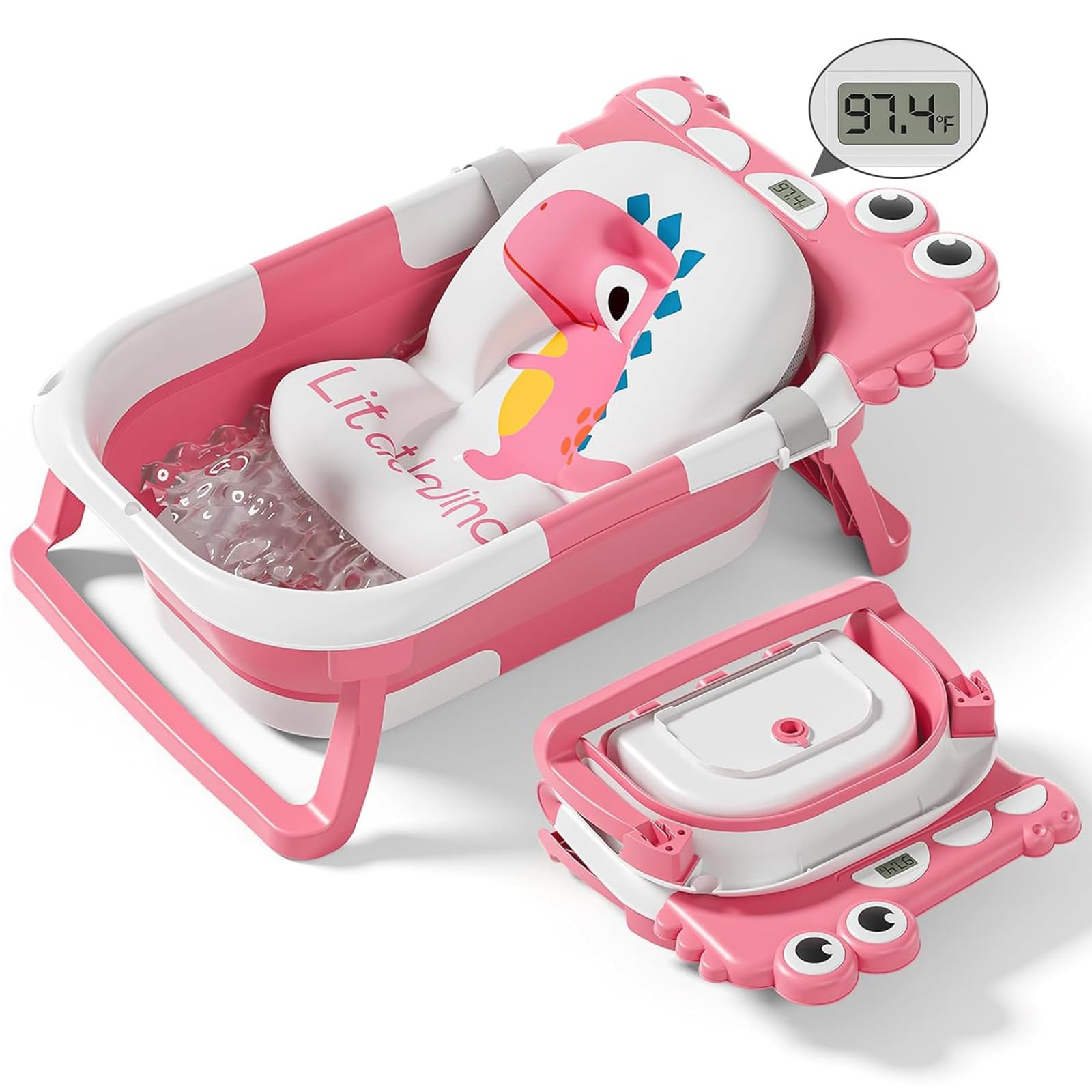 Tavlshero collapsible baby bathtub folded for compact storage and travel convenience.