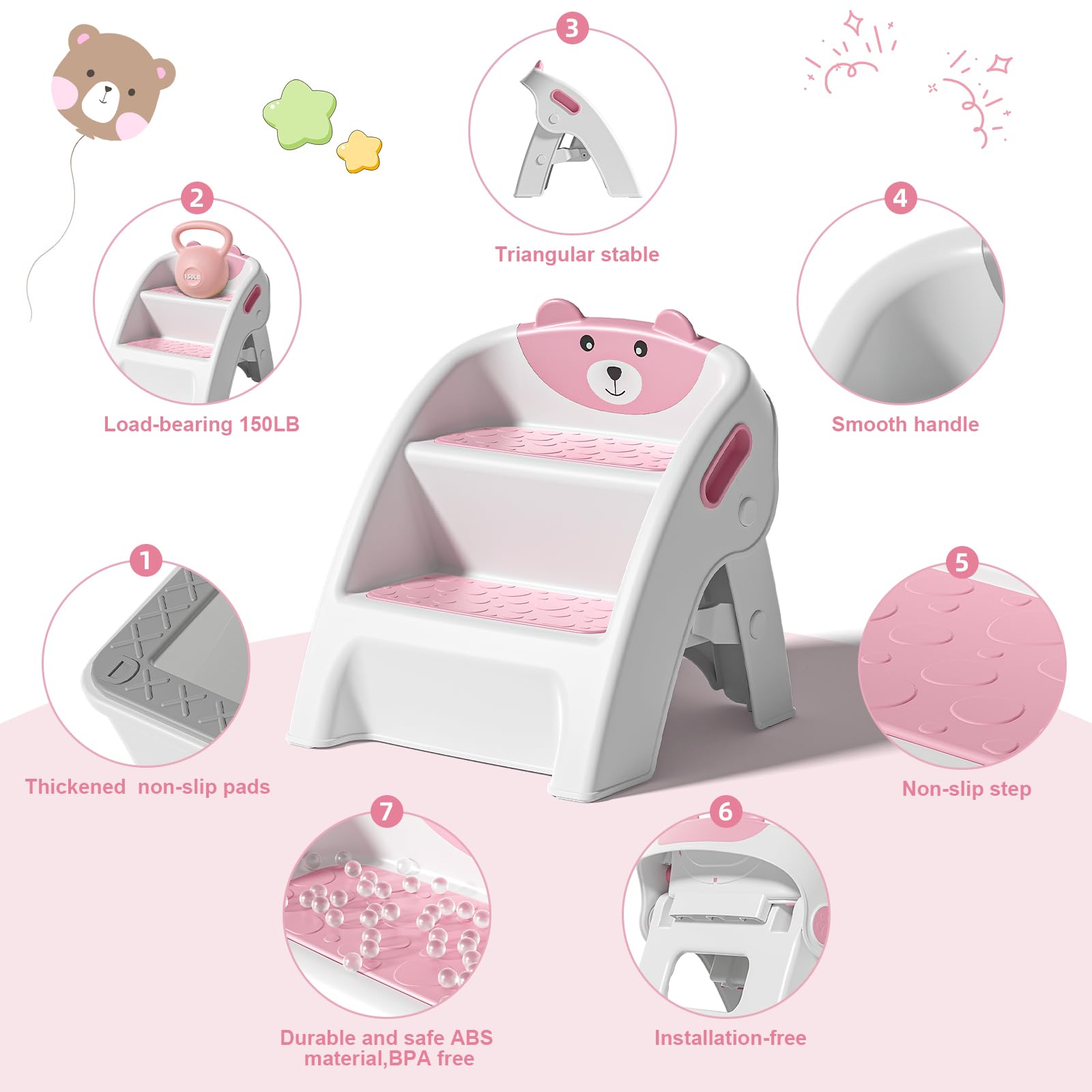 Kid step stool with side handles from Tavlshero for easy transport