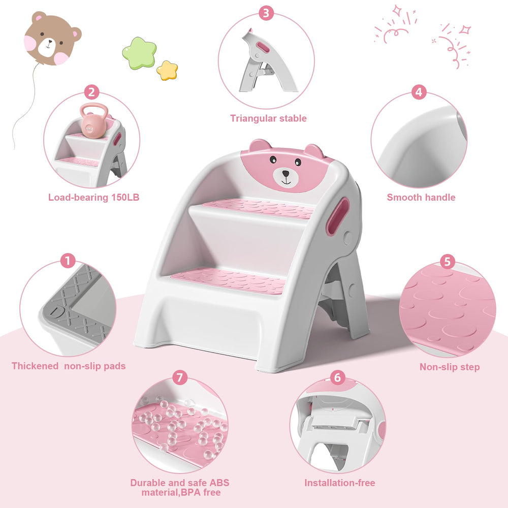 Kid step stool with side handles from Tavlshero for easy transport