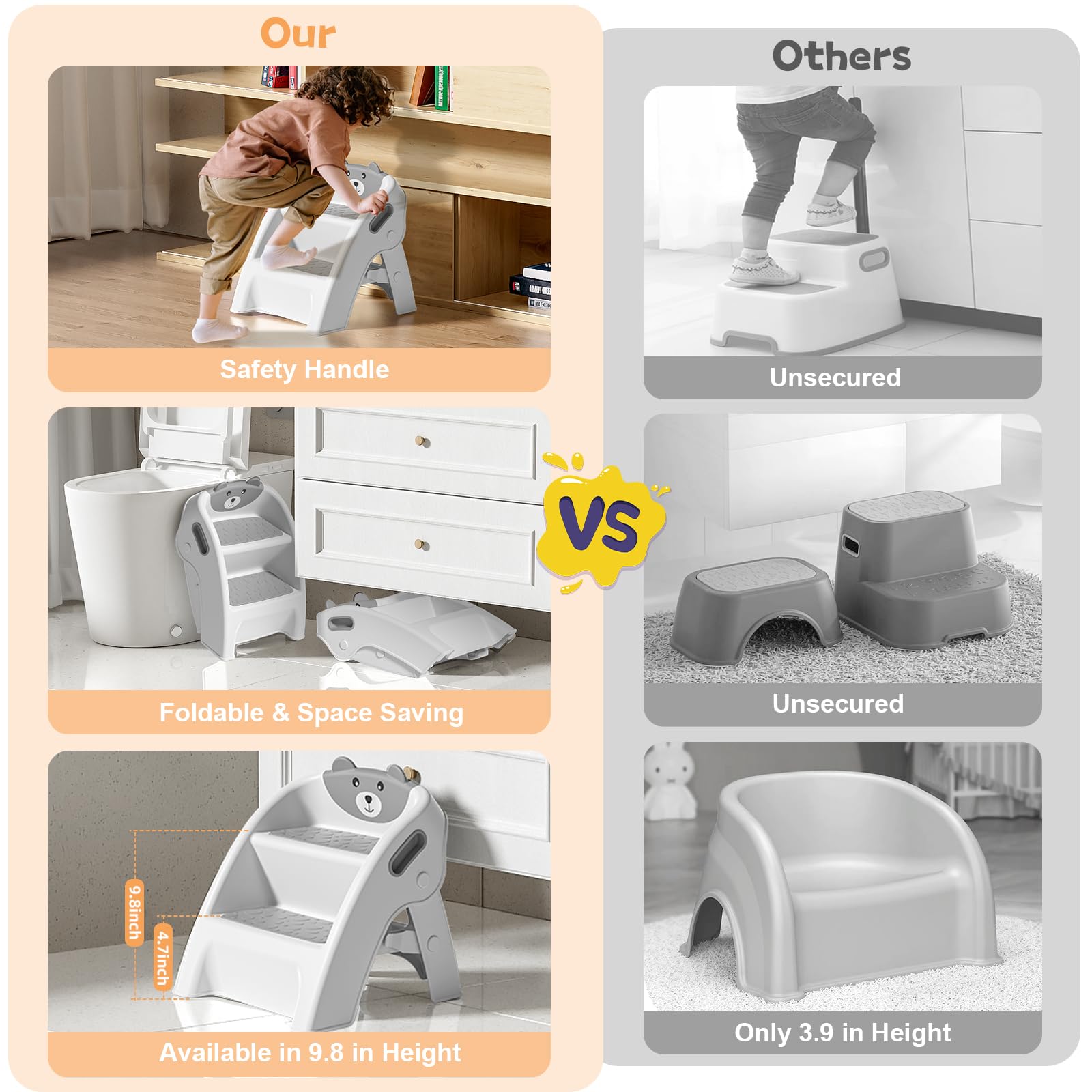 Tavlshero two-step stool supports kids reaching the sink safely.