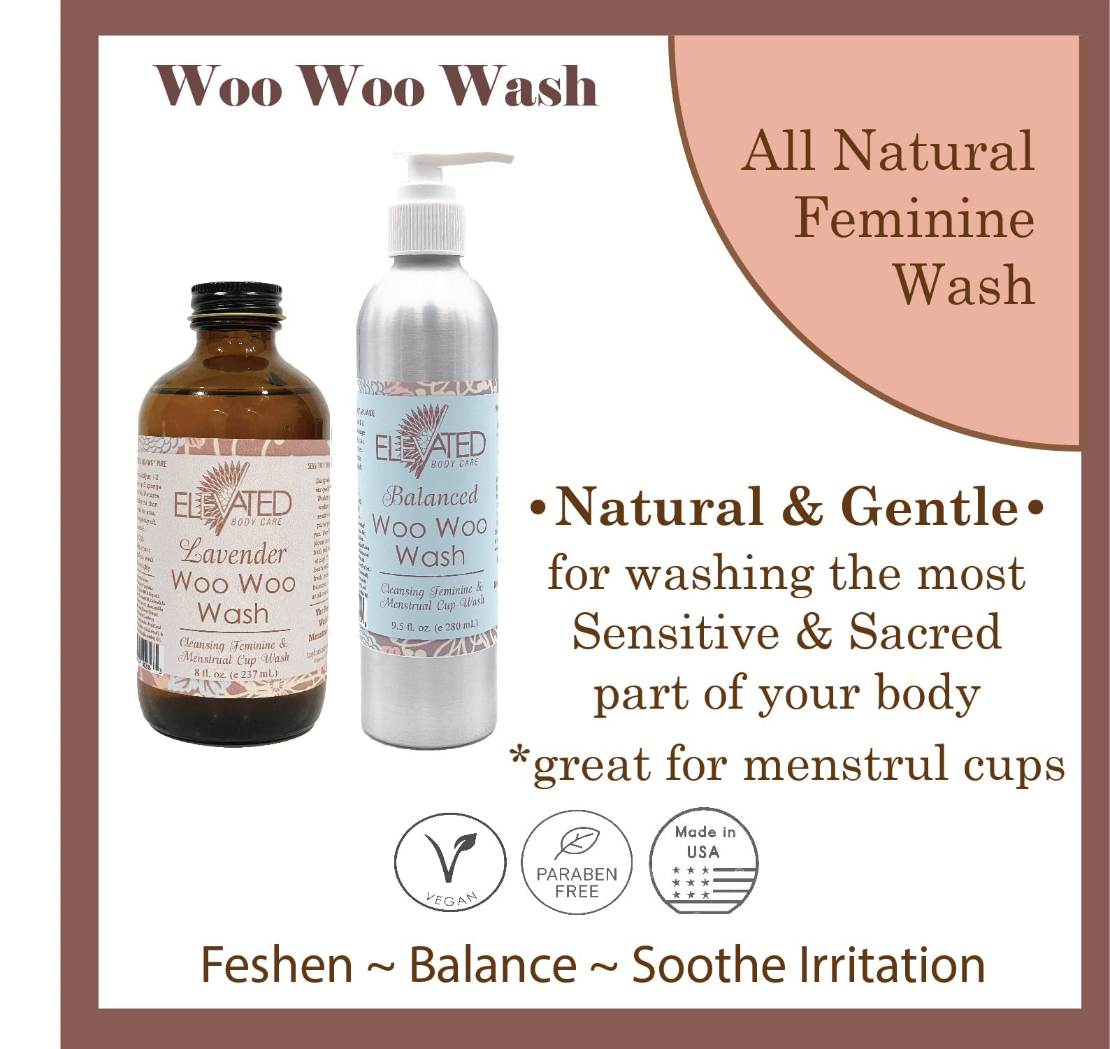 Taylor’s Elev ated Woo Woo Wash label close-up showing natural ingredients