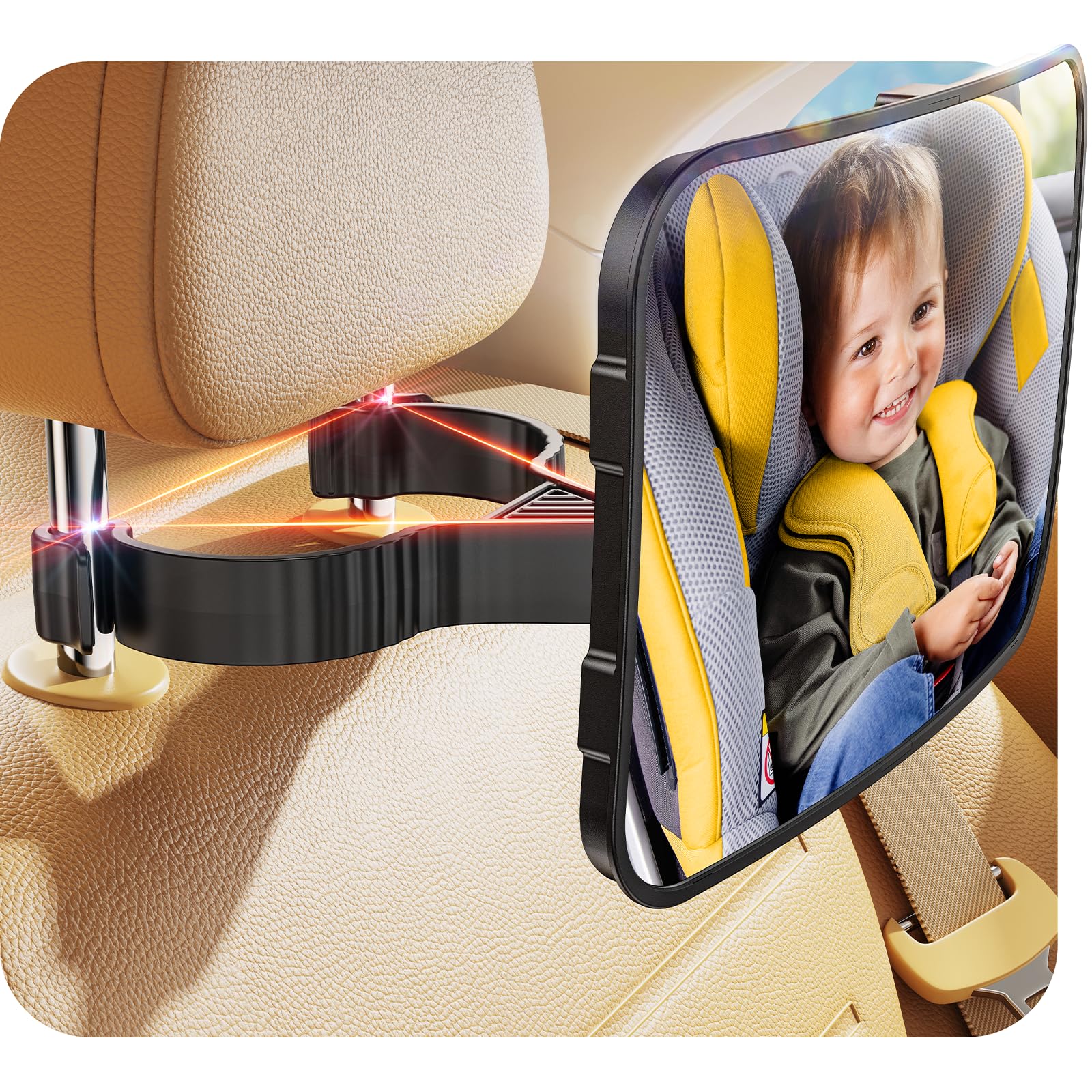 TAZENI baby car mirror offers a 360 view for clear rear-facing monitoring.