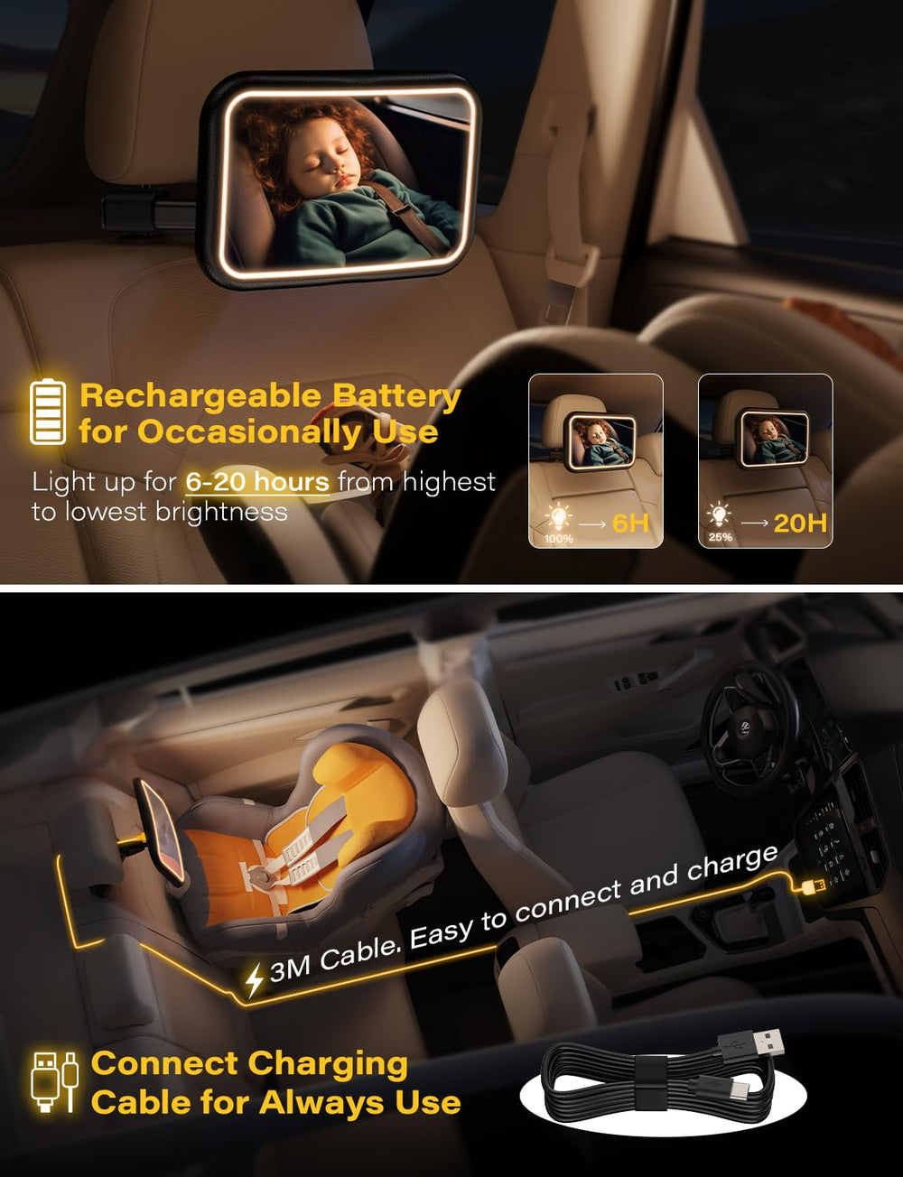 TAZENI 3 meter charging cable enables easy car charging