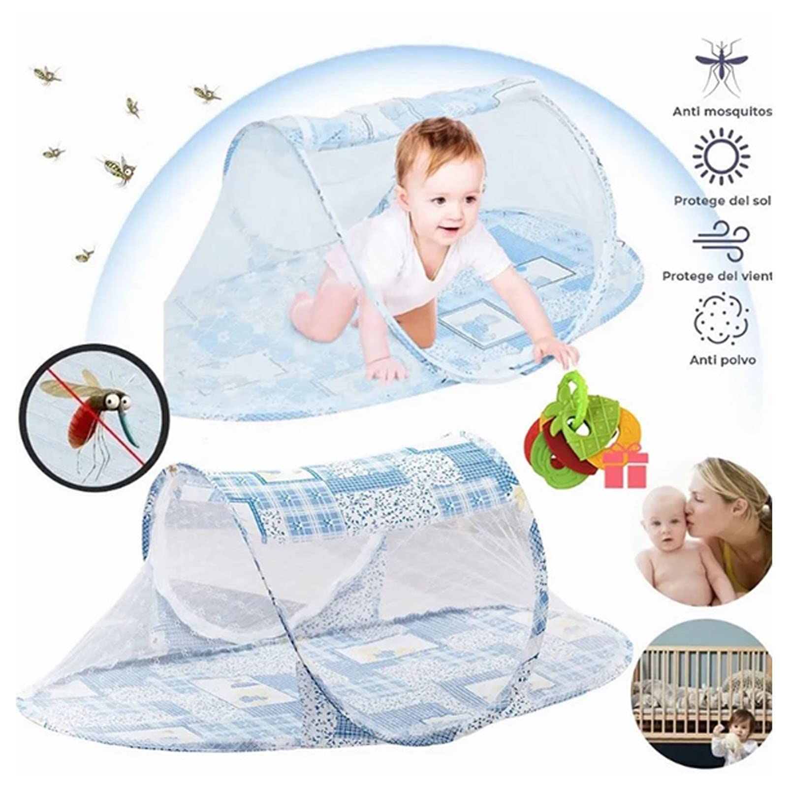 Tbest Baby Crib Net Tent blue cotton-polyester material closeup