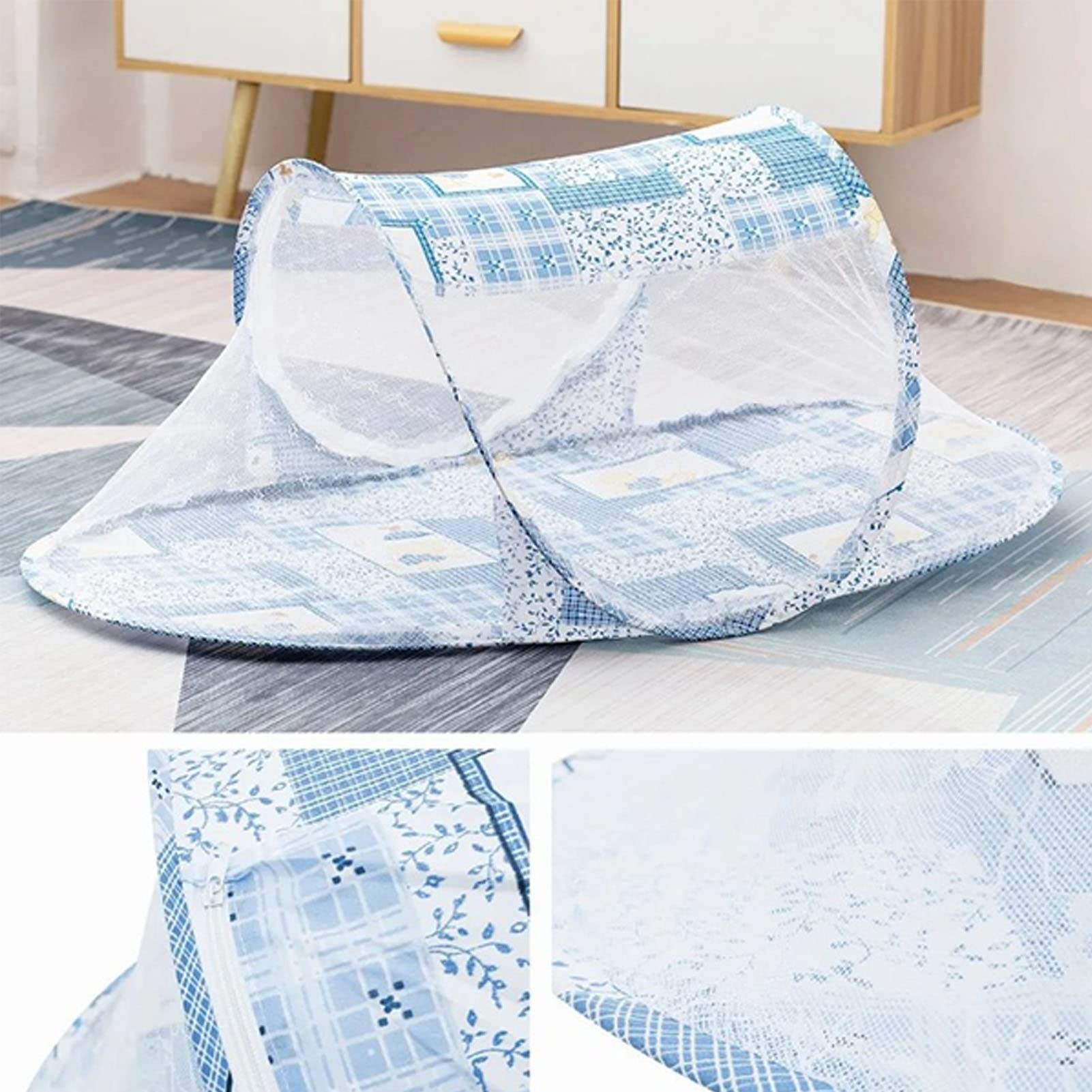 Tbest Baby Crib Net Tent blue top view covering crib