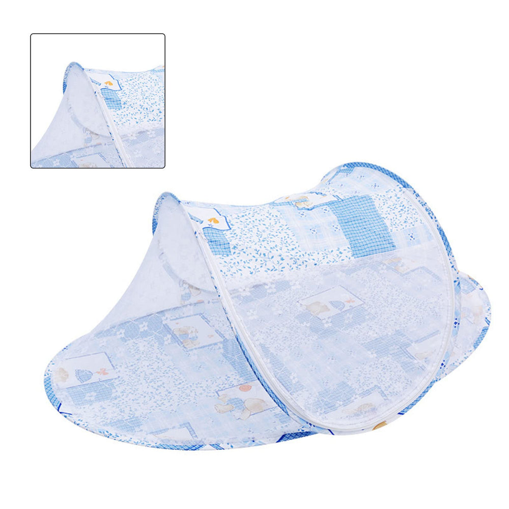 Tbest Baby Crib Net Tent blue folded for travel bag compact