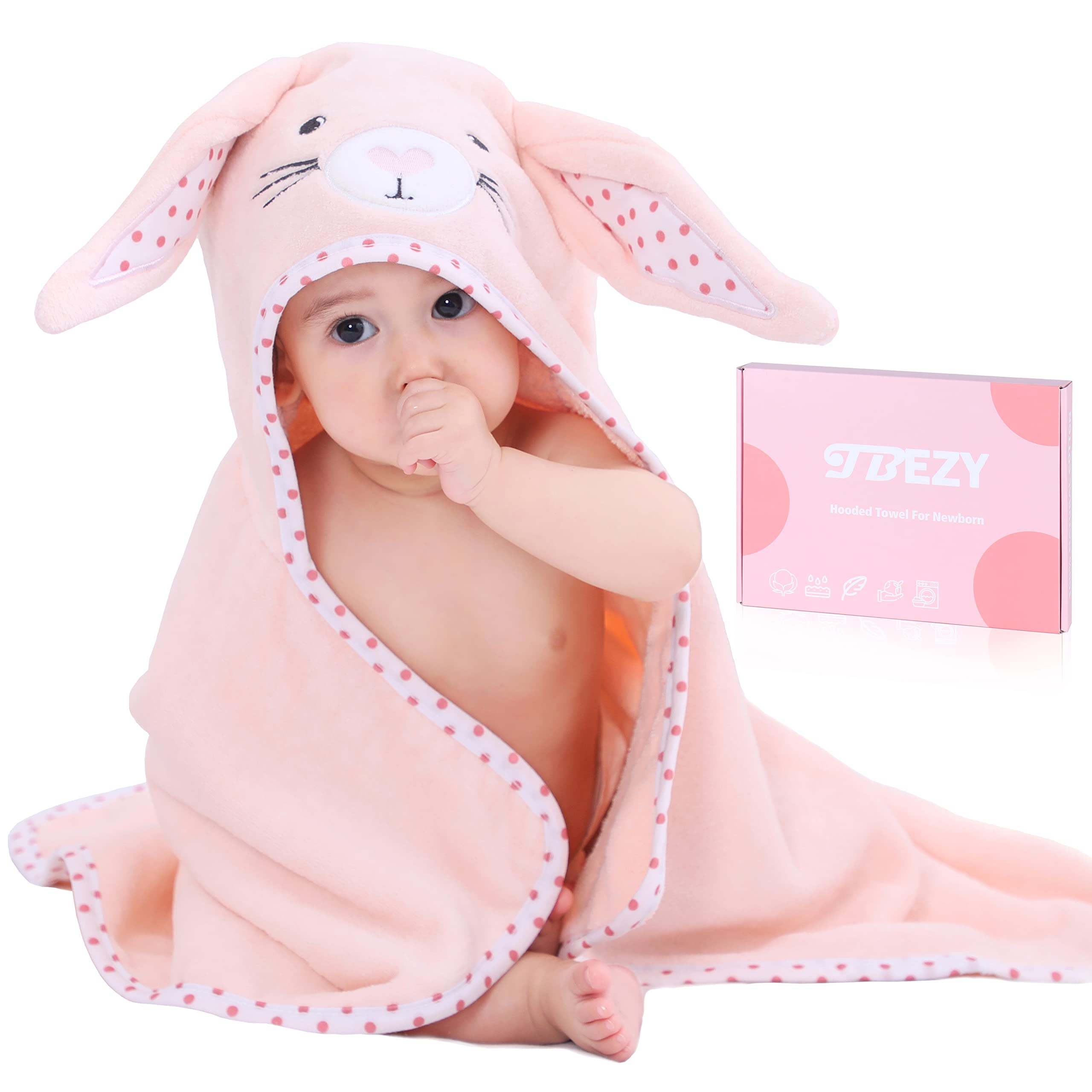 TBEZY baby hooded towel bunny design keeps newborn warm and comfy after bath.
